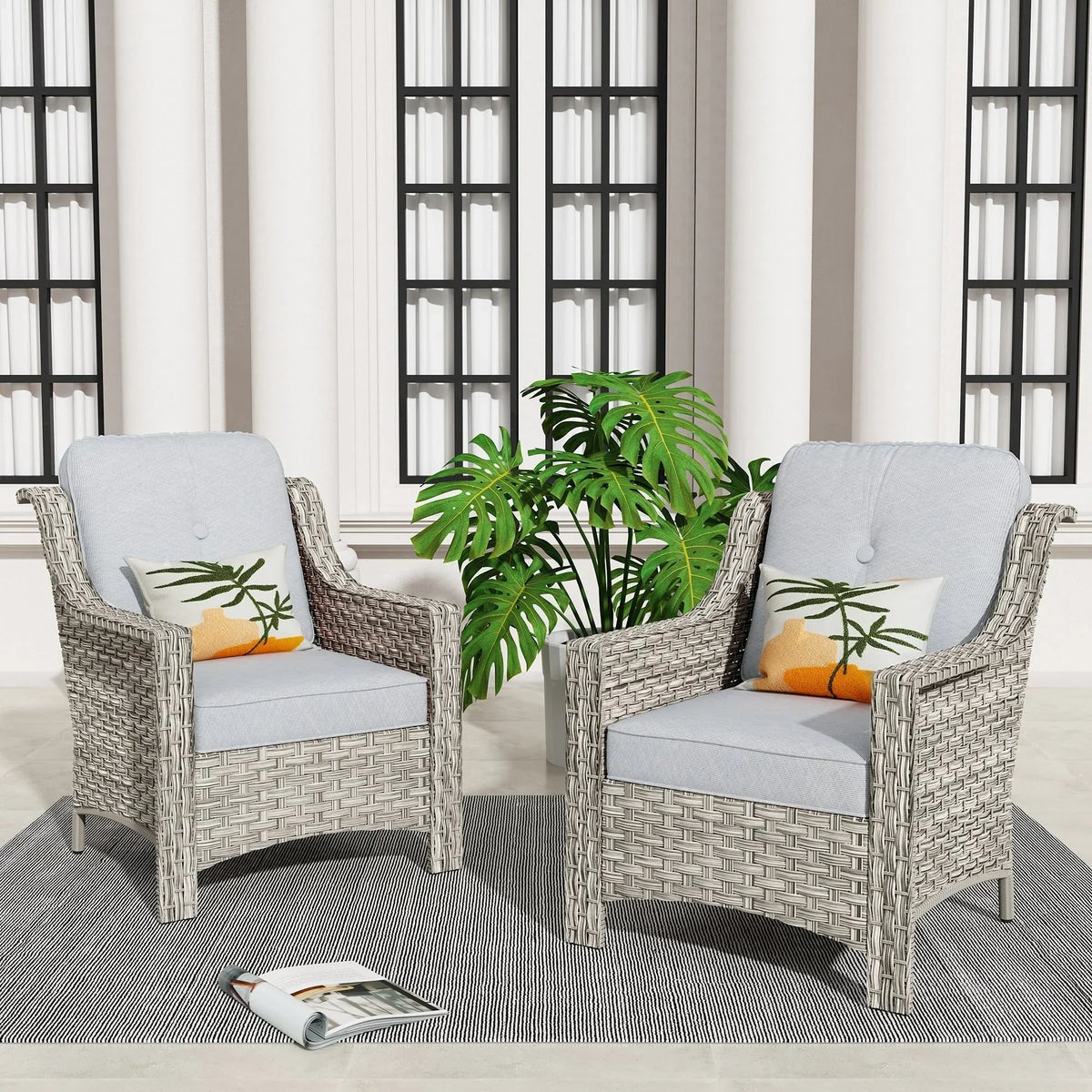 HOOOWOOO 2-teiliges Gartenmöbelset aus Rattan mit hoher Rückenlehne
