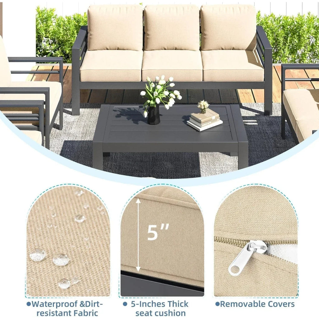 AECOJOY 7-teiliges Aluminium-Terrassenmöbel-Set Outdoor-Gesprächsgarnitur