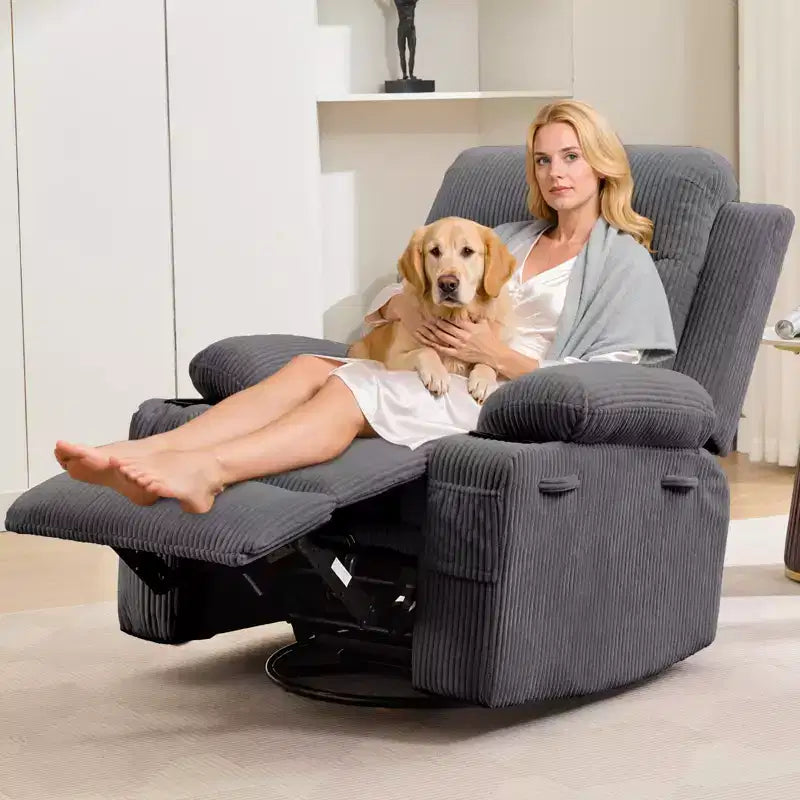 Übergroßer 360°-Dreh- und Schaukelsessel mit Massage und Heizung – Ergonomischer Loungesessel mit Getränkehaltern, Seitentaschen für Wohnzimmer, Kinderzimmer