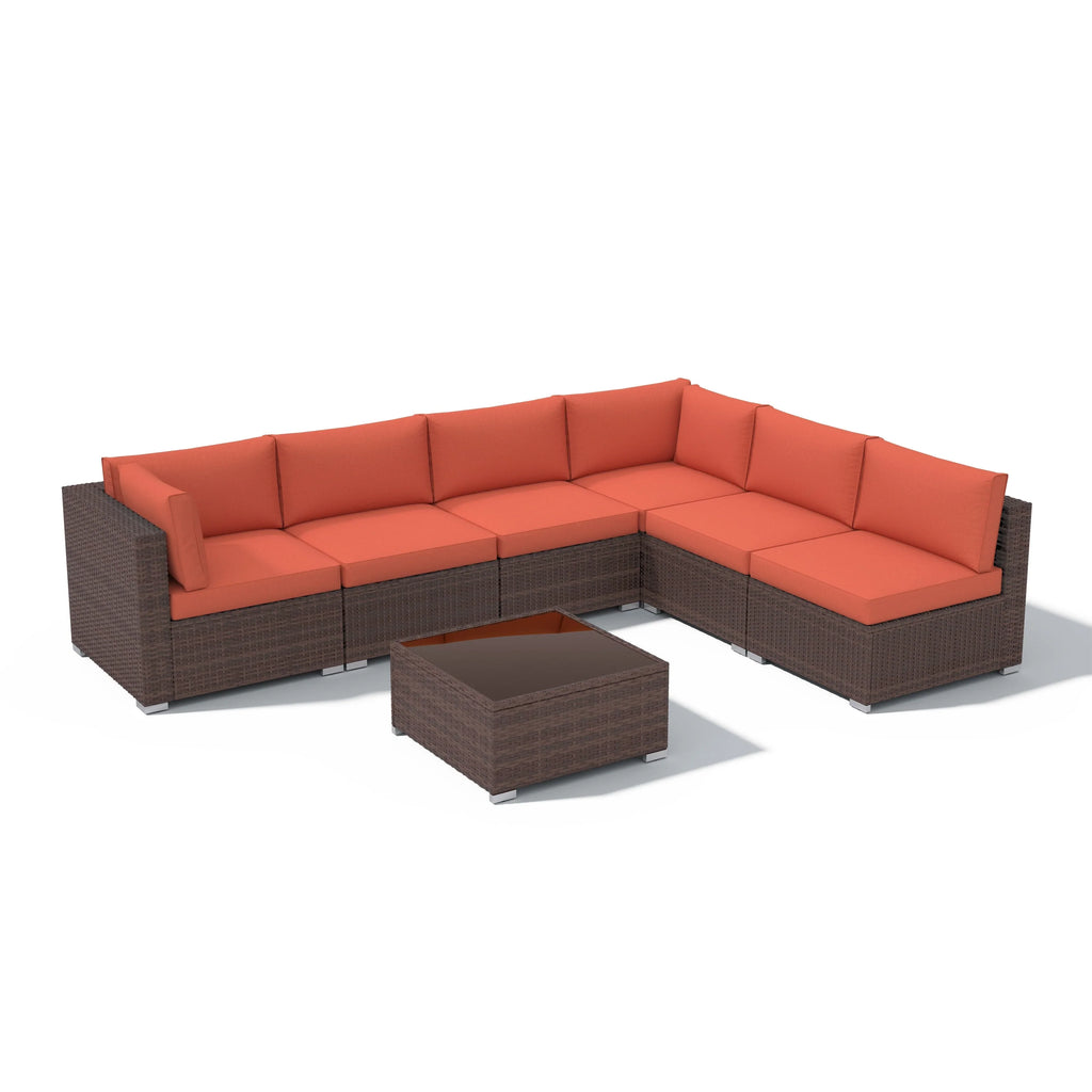 7-teiliges Outdoor-Sofa-Set aus Korbweide/Stahl mit Polstern