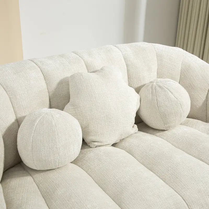 Weißer Chenille-Loungesessel (63,78 Zoll) mit hochdichtem Schaumstoff