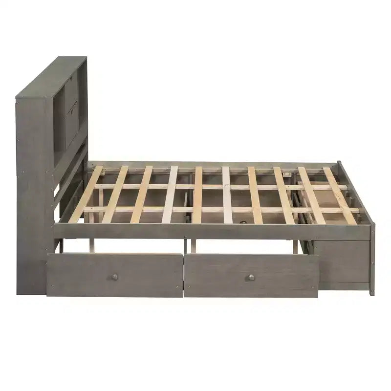 Doppelbett mit Ablagefach und 8 Schubladen, einfache Montage
