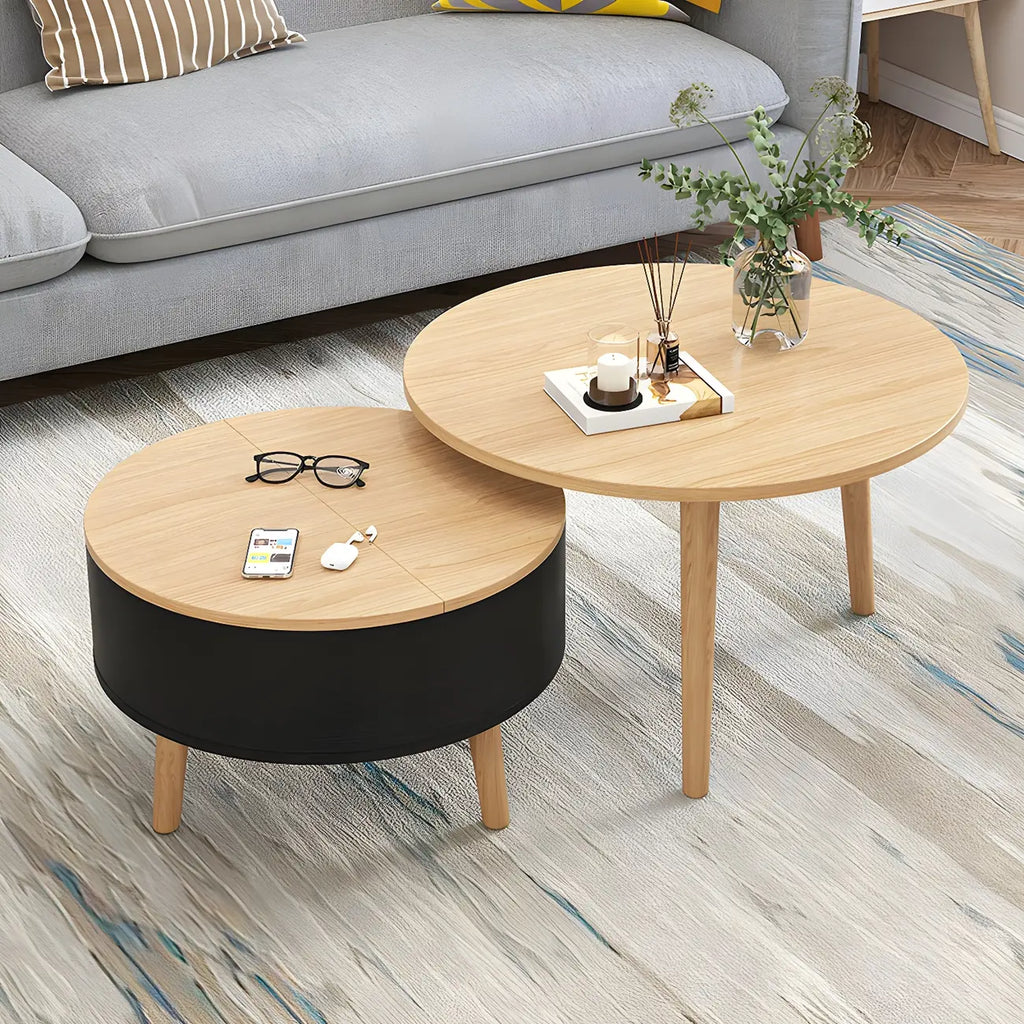 Schwarz Weiß Moderner Runder Couchtisch aus Holz mit Stauraum