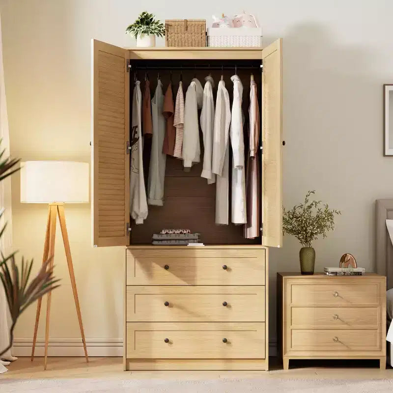 COZONY Kleiderschrank mit 3 Schubladen und 2 Türen, moderner Holzschrank für Schlafzimmer, robuster weißer Stehschrank
