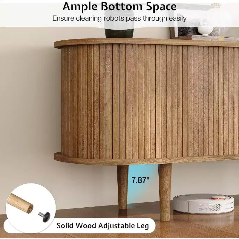 AMERLIFE 70 TV-Schrank mit Massivholzbeinen, Mid-Century Modern TV-Konsole mit Rolltür