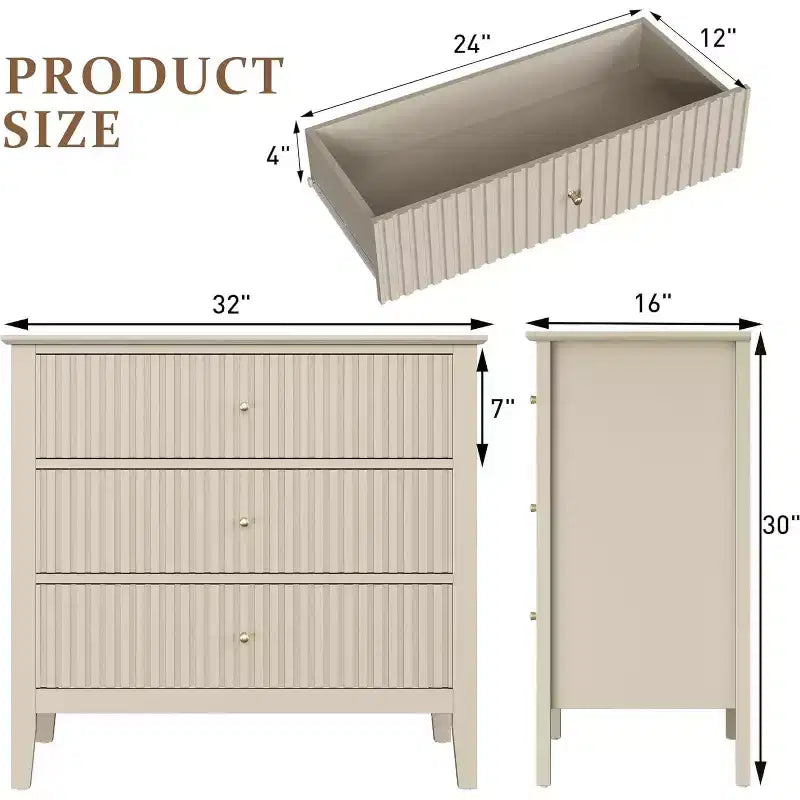 Heynemo Kommode mit 3 Schubladen, lackiert, 76 cm hoher Holz-Nachttisch mit Stauraum, breite moderne Kommode mit Kugelauszug