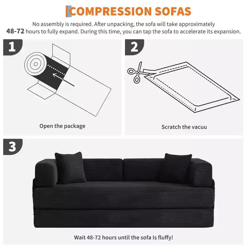 Schlafsofa, 78.8 5-in-1 Klappmatratze/Liegesofa, Stahlrahmen mit fester Form, Cord mit Kissen