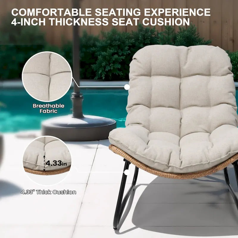 Outdoor-Papasan-Sessel mit Kissen, PE-Rattan-Gartenstühle mit Beistelltisch