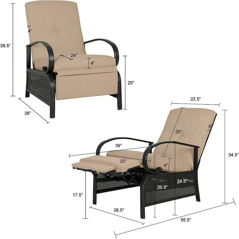 Verstellbarer Liegestuhl Lounge Sessel Gartenliege Sofa mit Kissen - 38 (T) x 26,5 (B) x 38,5 (H) ZOLL