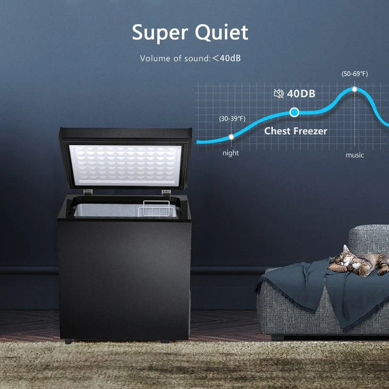 1,8 Kubikfuß Gefriertruhe mit herausnehmbarem Korb, Bodenablauf, 7-Stufen-Thermostat, freistehendes Design für Zuhause und Wohnung