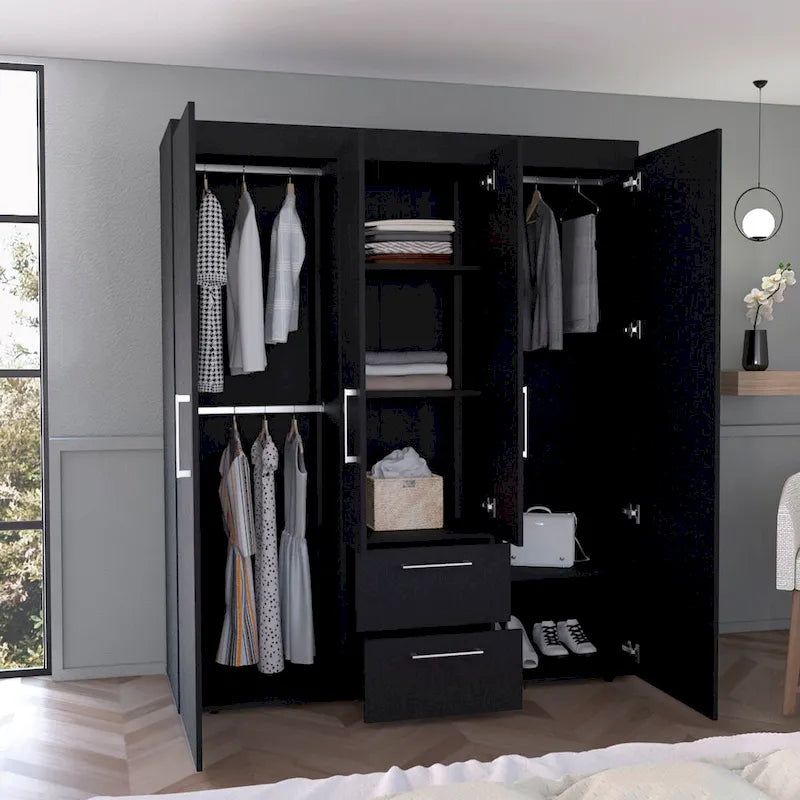 Bariloche Kleiderschrank mit Kleiderstangen, Einlegeböden, 2 Schubladen