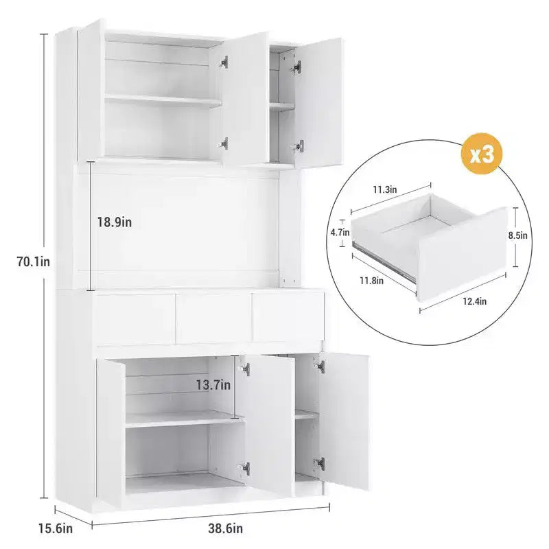 71 Zoll Küchenschrank, Aufbewahrungsschrank mit LED-Beleuchtung und Steckdosen, Buffet-Schrank mit Mikrowellenständer, verstellbare Regalböden