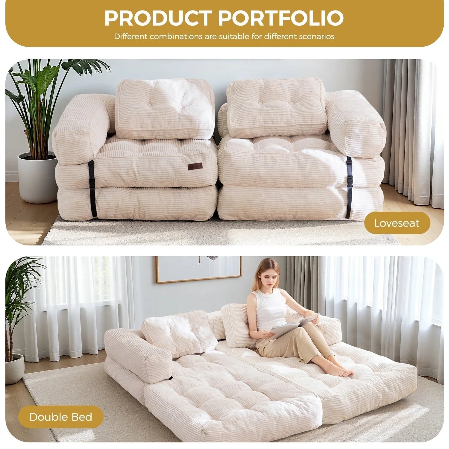 Klappbares Schlafsofa, L-förmiges Bodensofa