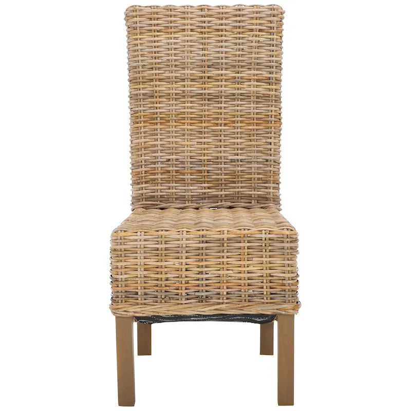 2er-Set Esszimmerstühle aus natürlichem Korbgeflecht 48B x 56T x 104H cm, Boho Coastal Stil