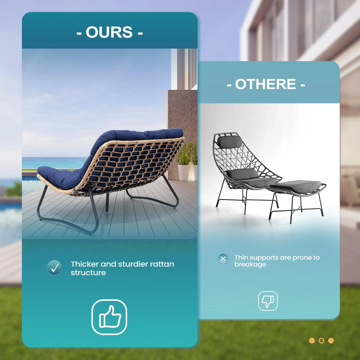 Doppelsessel Papasan mit Kissen, wetterfestes PE-Rattan und Metallrahmen für Innen- und Außenbereich
