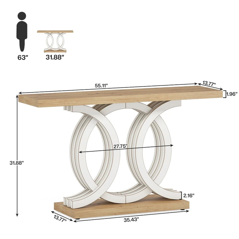 Vintage Konsolentisch mit geometrischem Untergestell, Flurtisch aus Holz