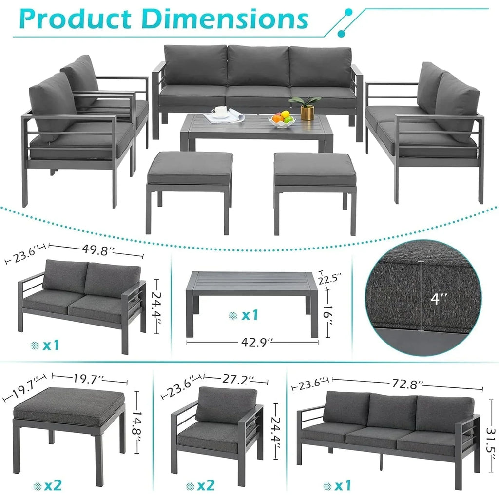 AECOJOY 7-teiliges Aluminium-Terrassenmöbel-Set Outdoor-Gesprächsgarnitur