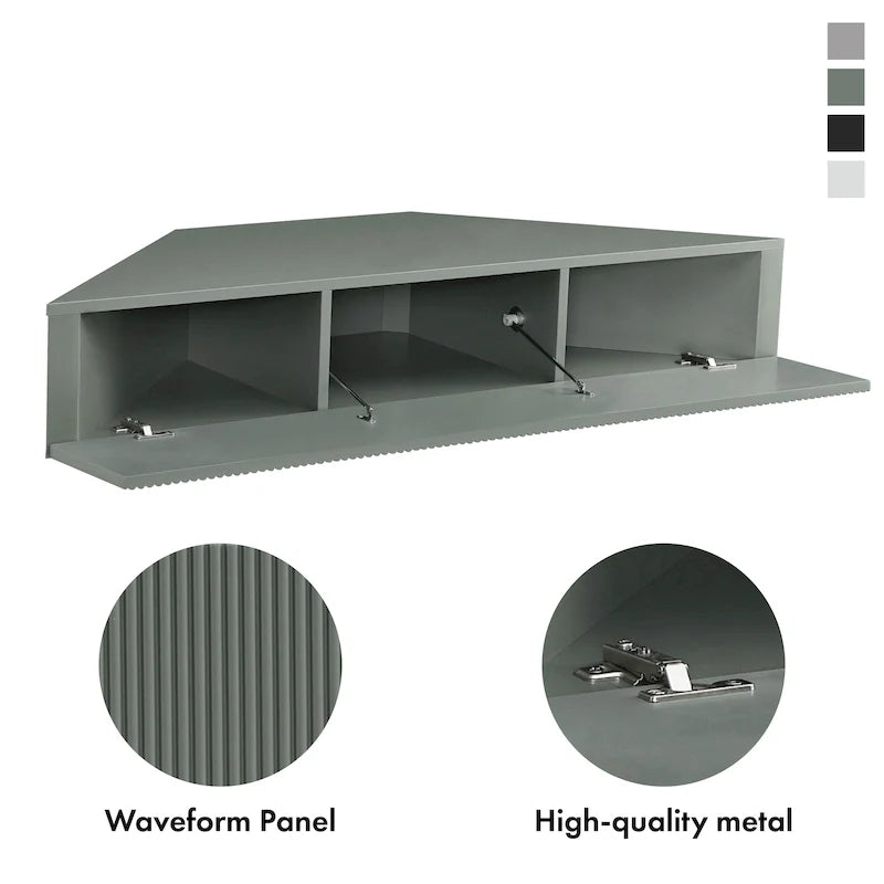 47 Eck-TV-Schrank, schwebend, 3 Ablagen, Transitional Style, platzsparende Wandmontage