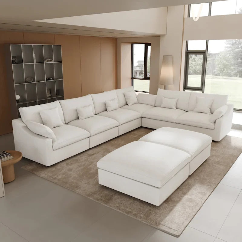 Großes Ecksofa aus Leinen für das Wohnzimmer-Set