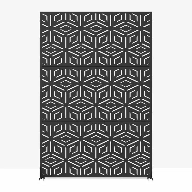 3-teiliger Raumteiler mit geometrischem Muster – Schwarz verzinkter Stahl