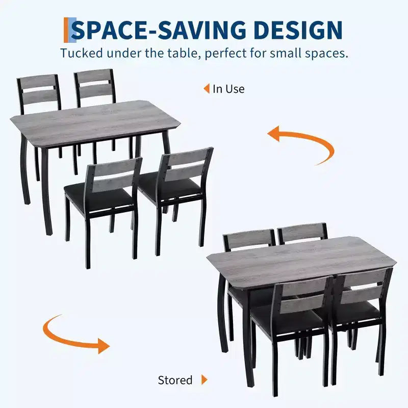 5-teiliges Küchen-Tisch- und Stuhlset mit Metallrahmen und abgeschrägtem Design