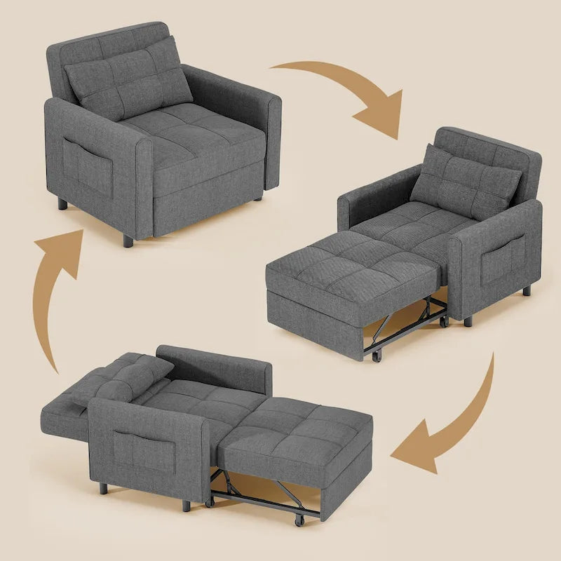 3-in-1 Schlafsofa, ausziehbarer Sessel, umwandelbarer, verstellbarer, klappbarer Polster-Lounge-Sofa