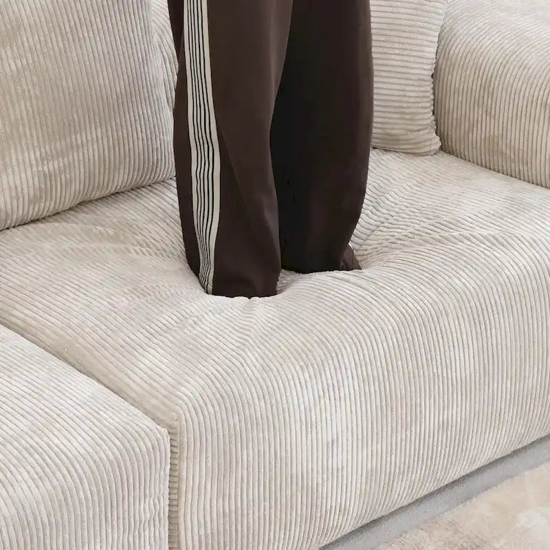 Großes modulares Ecksofa, Kordbezug, U-förmig, 4-Sitzer mit 2 Ottomanen und 5 Kissen
