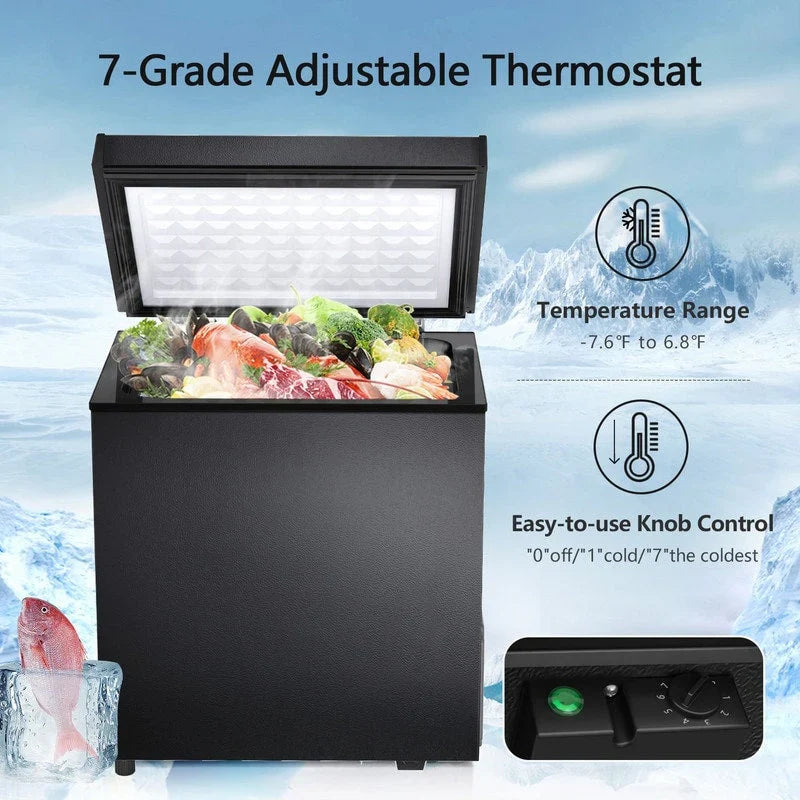 1,8 Kubikfuß Gefriertruhe mit herausnehmbarem Korb, Bodenablauf, 7-Stufen-Thermostat, freistehendes Design für Zuhause und Wohnung
