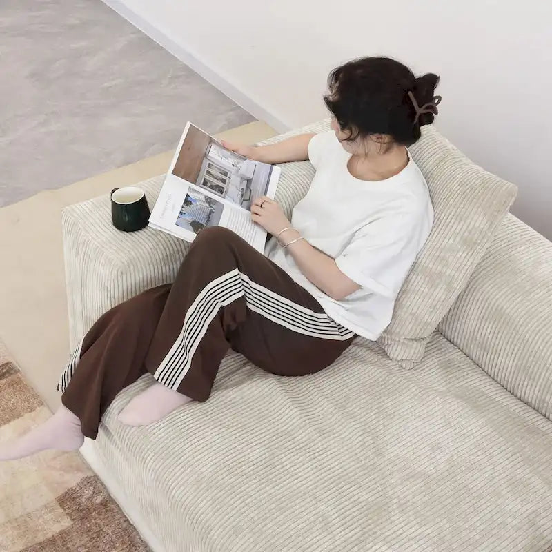 Großes modulares Ecksofa, Kordbezug, U-förmig, 4-Sitzer mit 2 Ottomanen und 5 Kissen