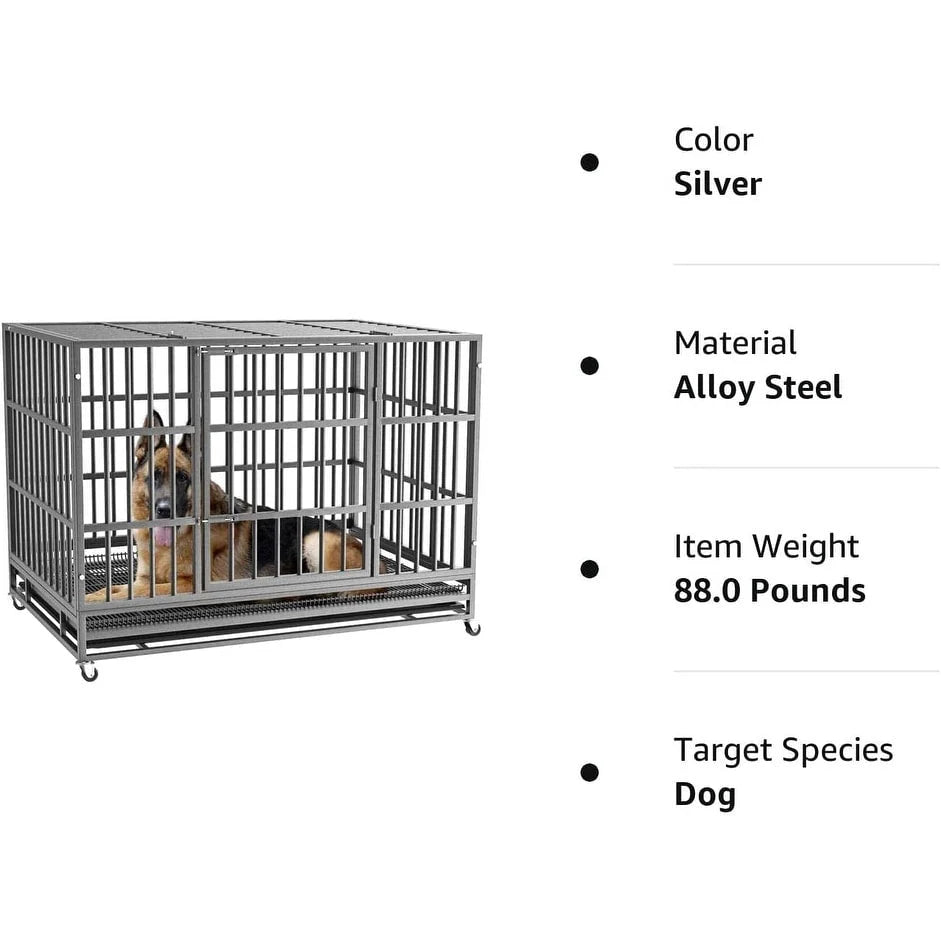 BOSSIN 48/38 Zoll Schwerlast-Hundebox, unverwüstlich, ausbruchsicher, mit feststellbaren Rollen