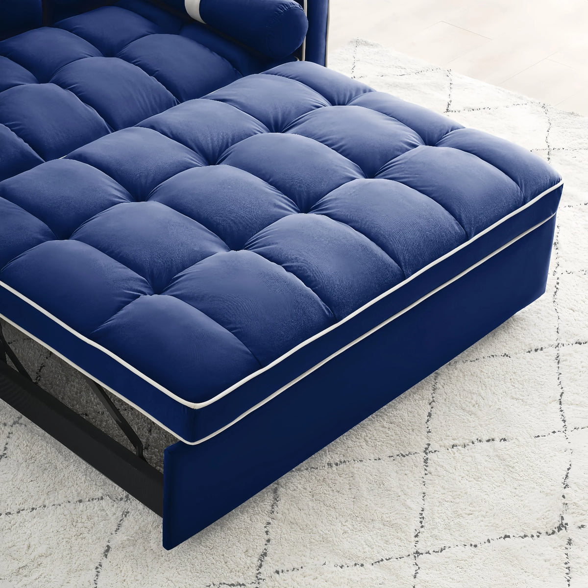 Samt-Schlafsofa zum Umbauen, 140 cm, 2-Sitzer, mit Ausziehbett, verstellbarer Rückenlehne, Seitentaschen und Handyhalterung