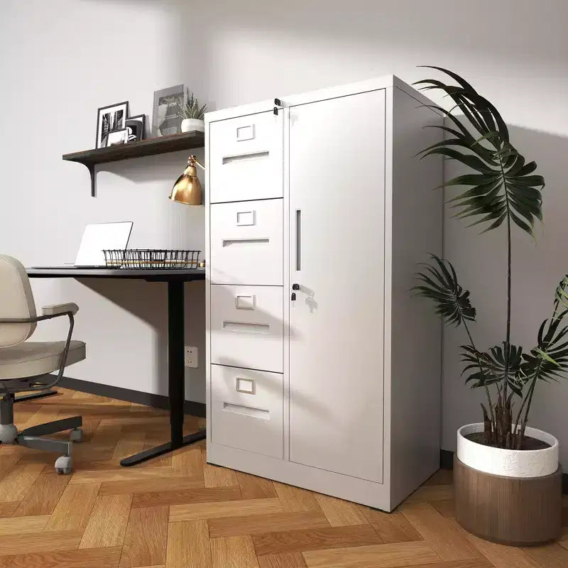 Metall-Aktenschrank Vertikal mit Schloss, Stahl-Aktenschrank mit 4 Schubladen