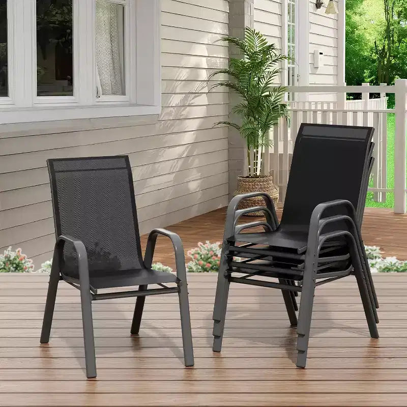 Terrassenstühle, stapelbare Outdoor-Esszimmerstühle, 4er-/6er-Set, wetterfeste, leichte Textilene-Outdoor-Stühle mit Armlehnen für Garten und Pool