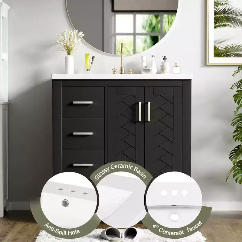 30 Zoll Einzelwaschtisch-Badschrank mit Unterschrank und 3 Schubladen – Schwarz / Blau / Grün / Indigo / Weiß