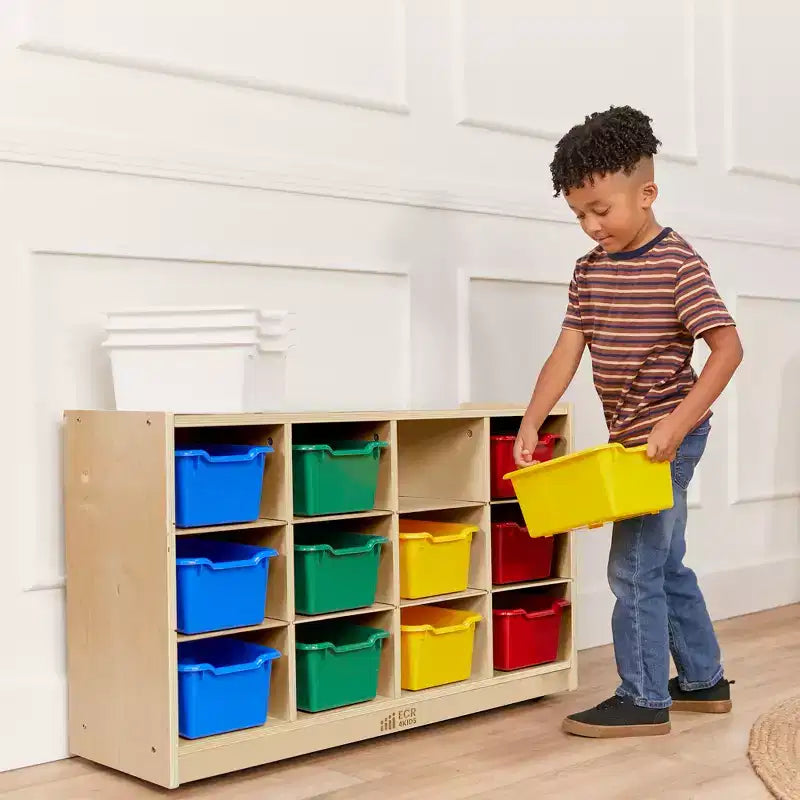 Mobiler Cubby-Schrank mit 15 offenen Behältern, 3x4, Kindermöbel