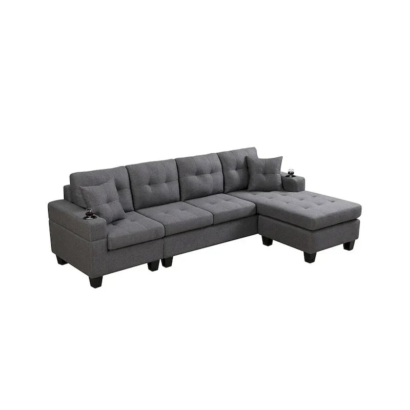 Schnittsofa-Wohnzimmer mit L-förmigem Chaiselongue und Getränkehalter