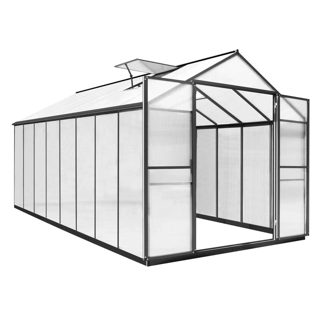 VEIKOUS Aluminium-Gewächshaus-Bausatz mit begehbarem Garten, verstellbarer Dachluke und abschließbarer Tür, Grau