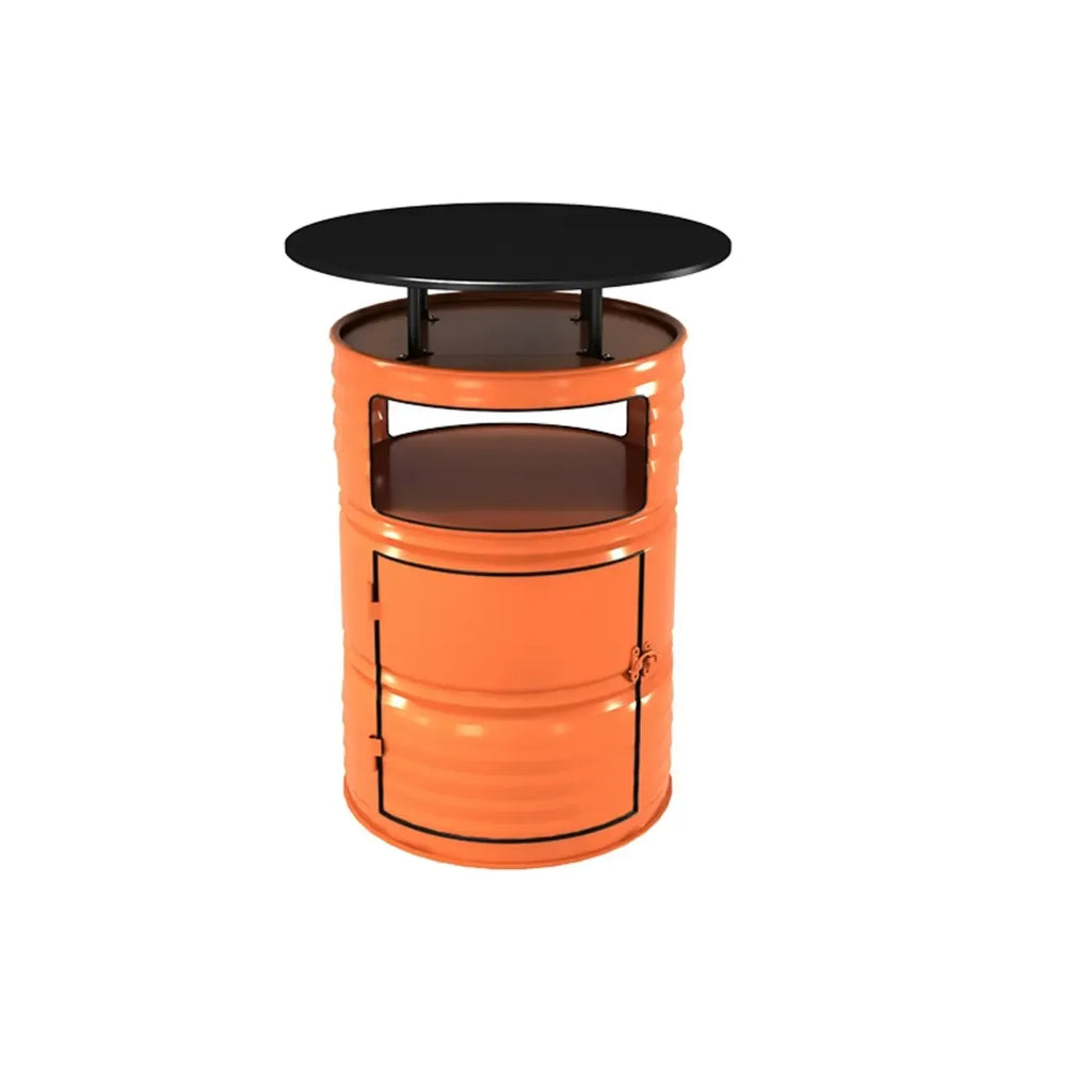 Industrielle schwarze, orangefarbene Metallfass-Stehtische