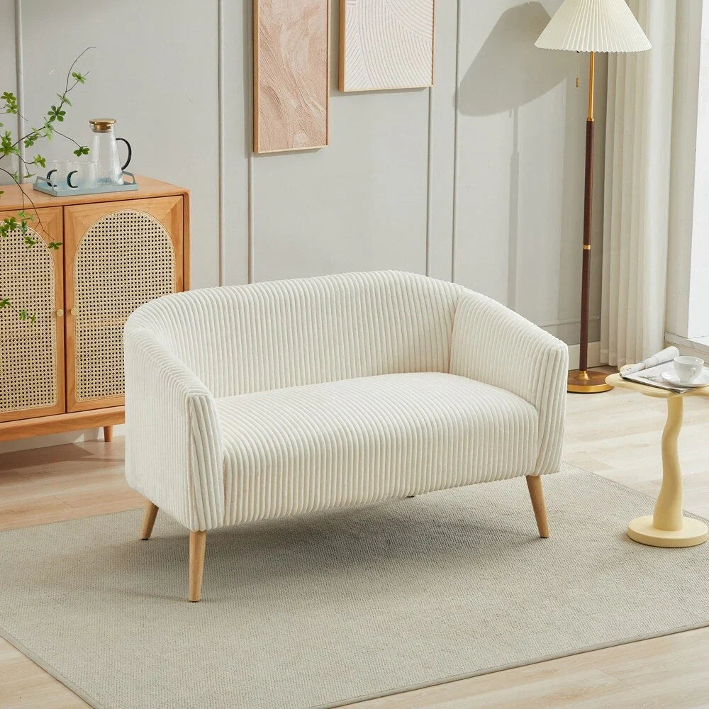 Zweisitzer-Sofa, bezogen mit Cordstoff, mit Walnussholzbeinen