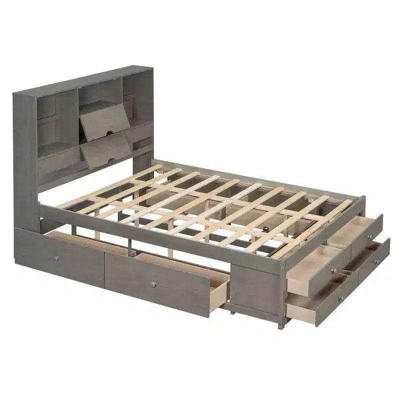 Doppelbett mit Ablagefach und 8 Schubladen, einfache Montage
