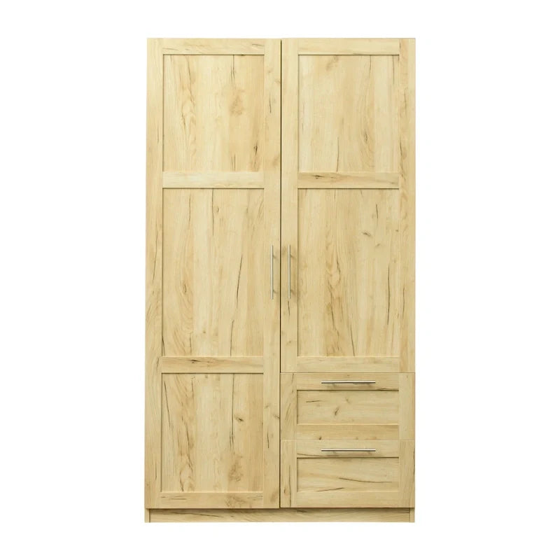 Weißer Kleiderschrank mit Türen, Schubladen und Kleiderstange