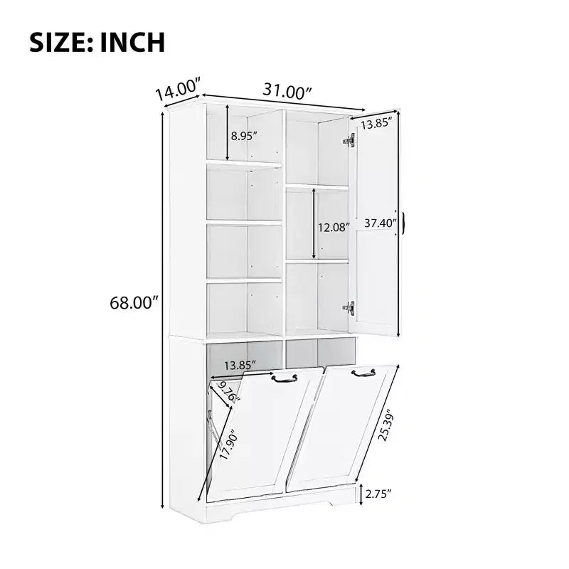Badezimmerschrank mit Türen und Schubladen, Kippwäschekorb, mehreren Ablagefächern, freistehend