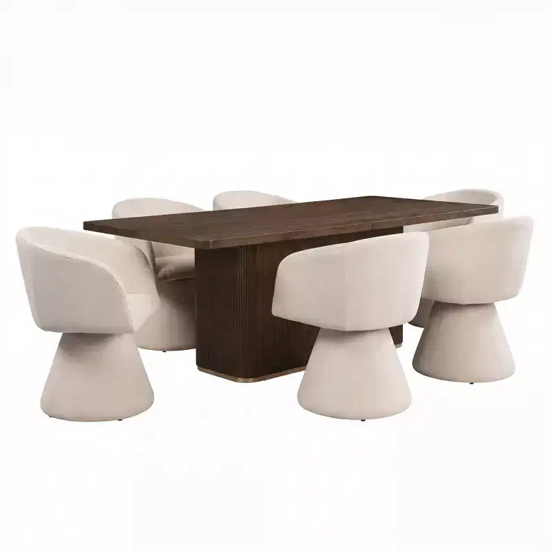 Christopher Knight Home Yodsak Modernes 7-teiliges Esszimmer-Set aus Holz und Metall mit 180°-Drehstühlen