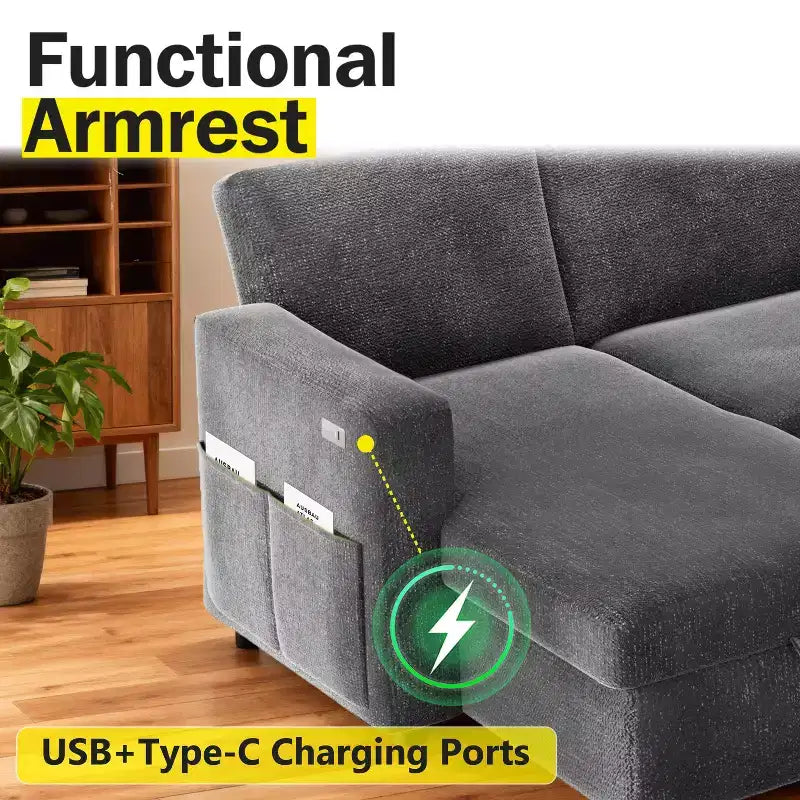 Dyonery 81 Sektional-Schlafsofa, L-förmige Ausziehcouch mit beidseitigem Stauraum, USB, verstellbare Rückenlehne
