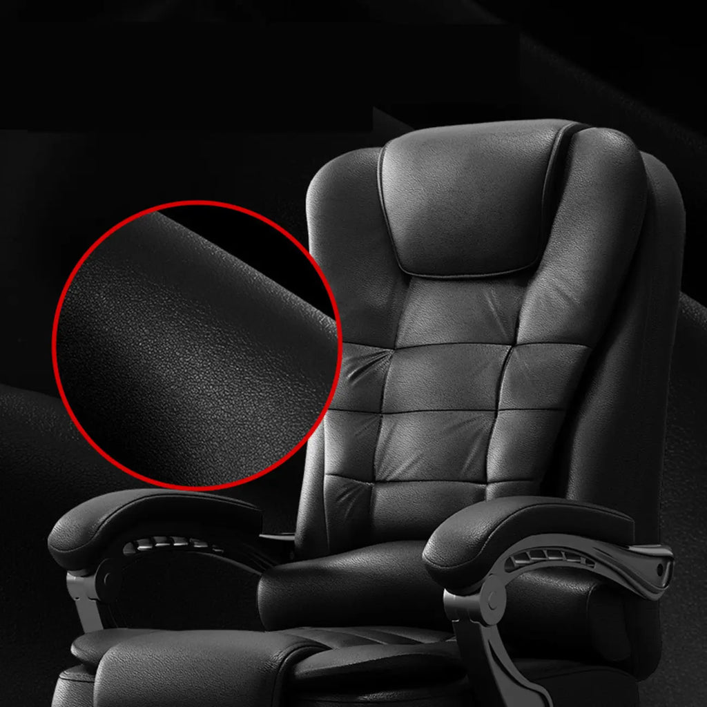 Ergonomischer Bürostuhl aus schwarzem Leder mit Fußstütze und Drehfunktion
