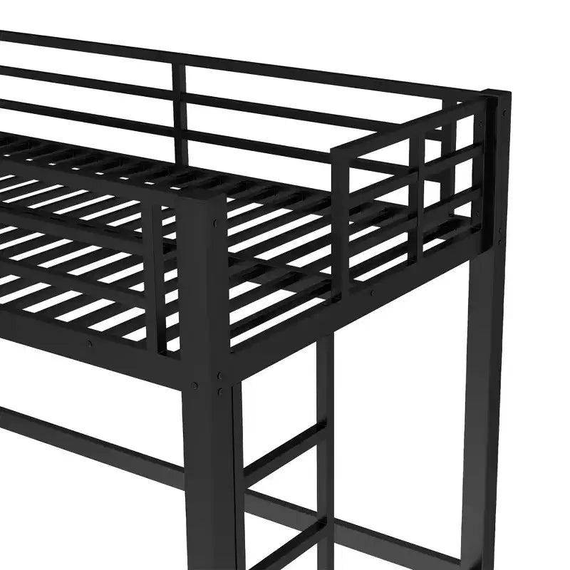 Metall-Hochbett, platzsparendes Hochbettgestell mit zwei Leitern und Schutzgittern, Schwarz – ModernLuxe