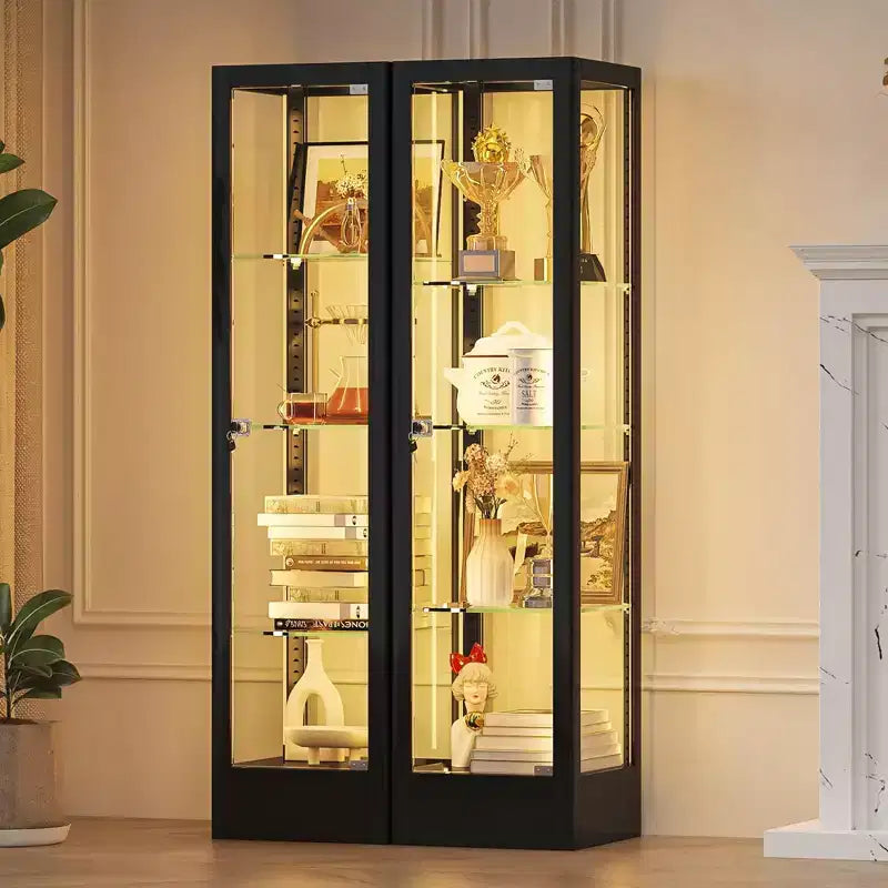 Bekrvio 4-stöckige Glasvitrine mit Schloss, 63 Vitrine mit Hartglastür und verstellbaren Einlegeböden