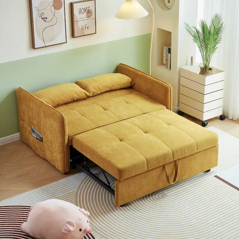 Gelbes Chenille-Schlafsofa zum Ausziehen – 39,00 x 53,50 x 31,50