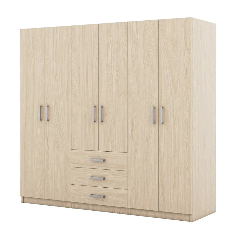 6-türiger Holz-Kleiderschrank mit 3 großen Schubladen für das Schlafzimmer