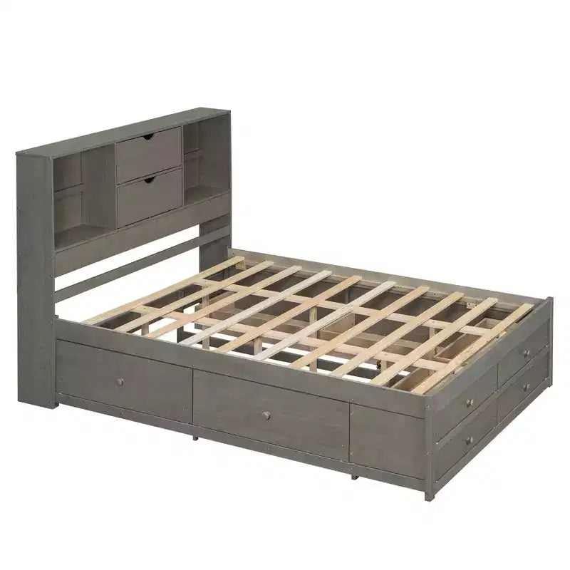 Doppelbett mit Ablagefach und 8 Schubladen, einfache Montage
